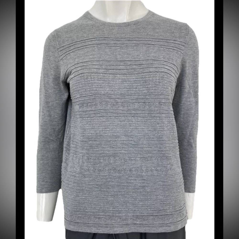 Buffalo David Bitton 3/4 Sleeve Textured Knit Pullover Sweater LG Gray